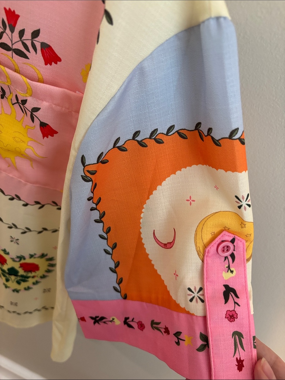 NEW Sunday Up Pink Patchwork Sun & Moon Button-Down Shirt size large - Picture 3 of 6